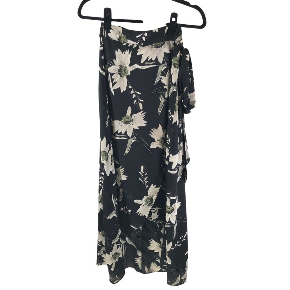 Bebe Wrap Skirt Maxi Floral Tie Waist Black White 2